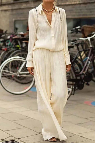 Stilla | Mode Street Solid Patchwork Nedfoldet Krave Lang Ærme to Deler