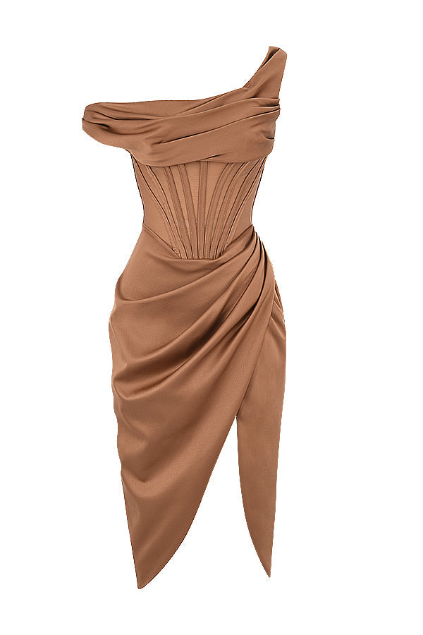 Stilla | Asymmetrisk Draperet Midi Korsetkjole