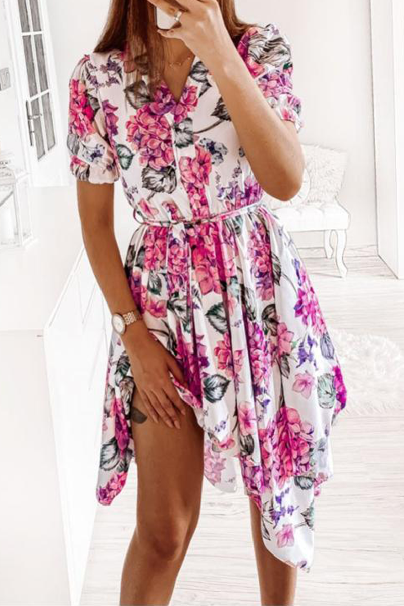 Stilla | Mode Elegant Blomster Frenulum V-hals Uregelmæssige Kjoler