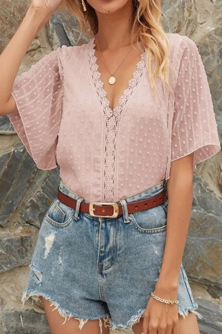Stilla | Mode Elegant Solid Blonde Split Joint V-hals Toppe
