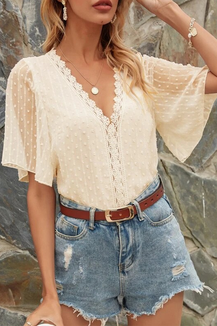 Stilla | Mode Elegant Solid Blonde Split Joint V-hals Toppe