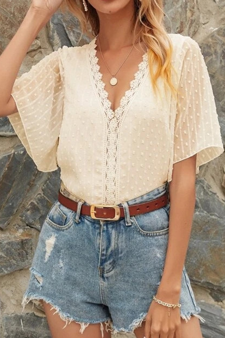 Stilla | Mode Elegant Solid Blonde Split Joint V-hals Toppe