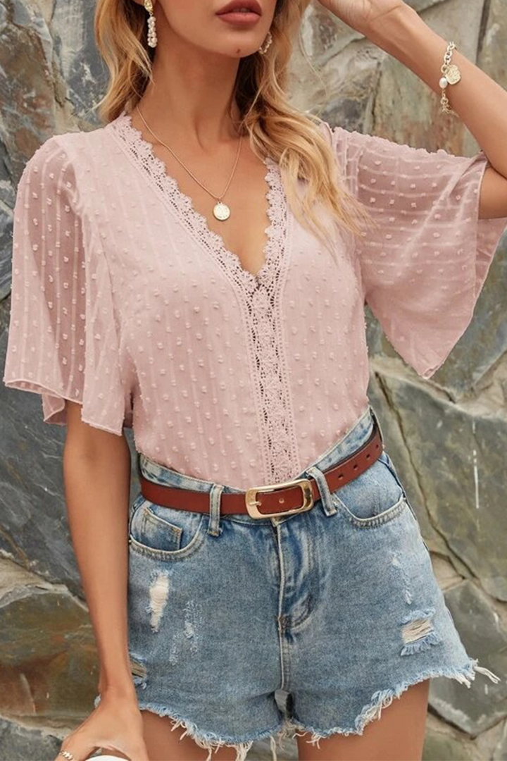 Stilla | Mode Elegant Solid Blonde Split Joint V-hals Toppe