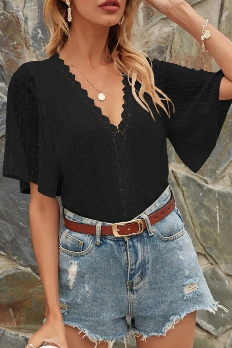 Stilla | Mode Elegant Solid Blonde Split Joint V-hals Toppe