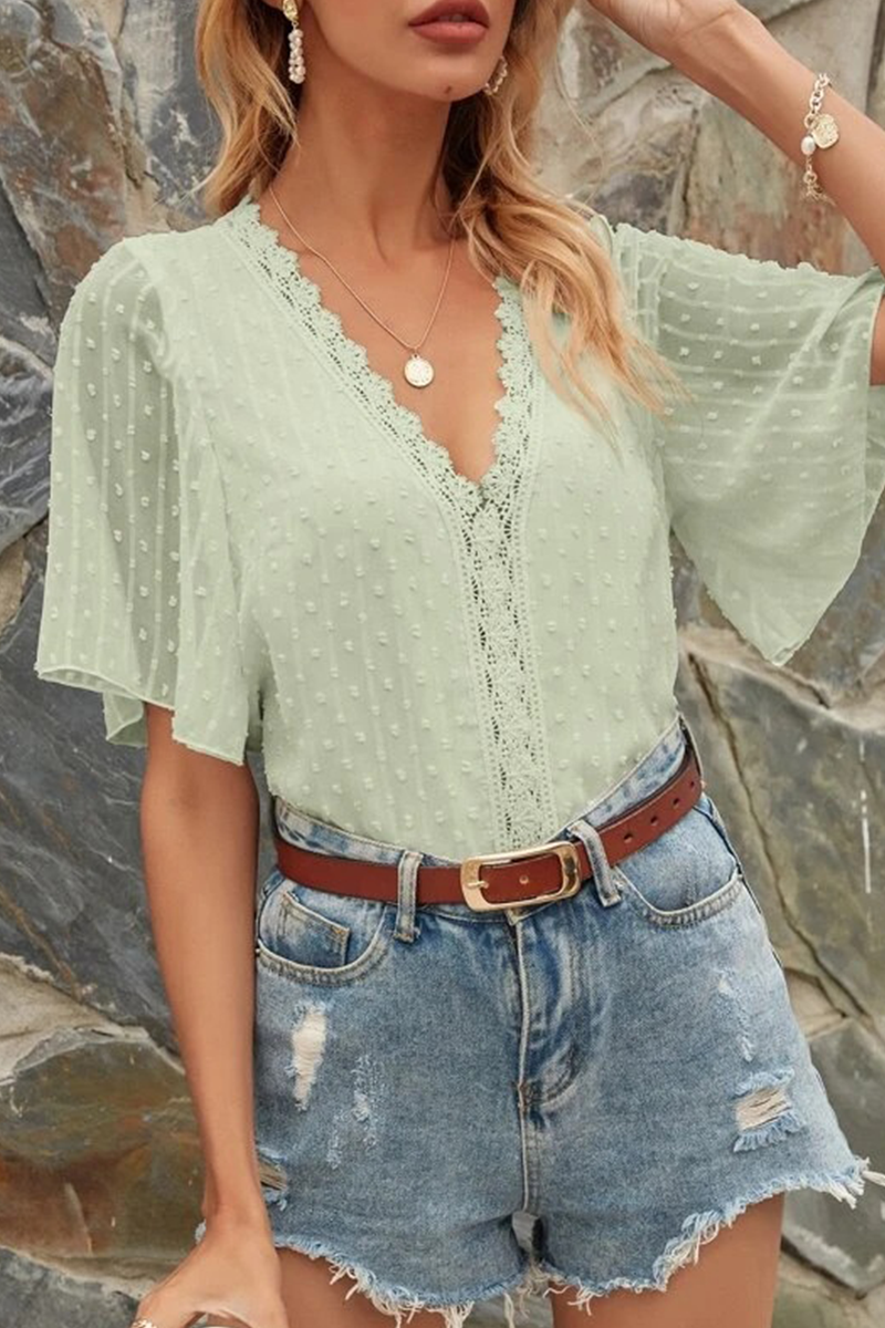 Stilla | Mode Elegant Solid Blonde Split Joint V-hals Toppe