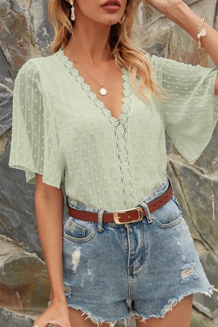 Stilla | Mode Elegant Solid Blonde Split Joint V-hals Toppe