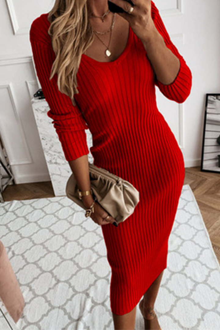 Stilla | Robe midi bodycon i kraftig ribstrik