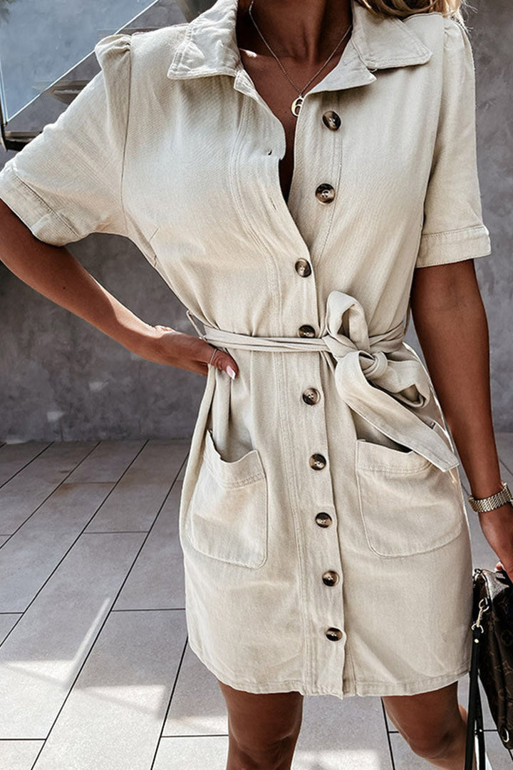 Stilla | Mode Afslappet Solid Patchwork Nedfoldet Krave A-snit Kjoler