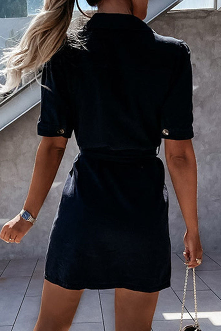 Stilla | Mode Afslappet Solid Patchwork Nedfoldet Krave A-snit Kjoler