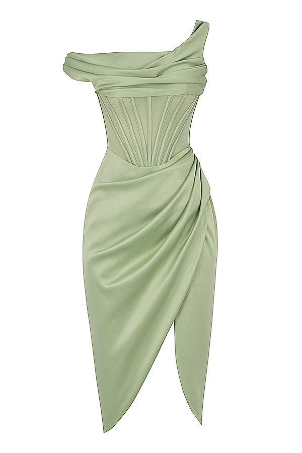 Stilla | Asymmetrisk Draperet Midi Korsetkjole