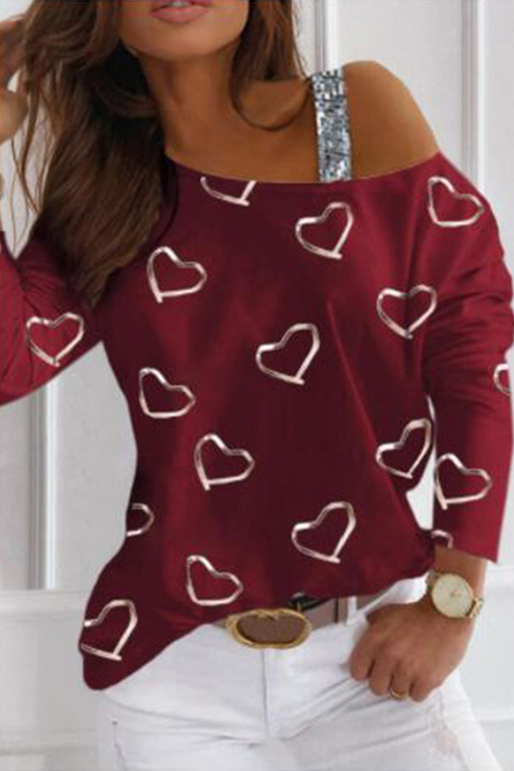 Stilla | Casual Trykt Patchwork Toppe Med Skrå Kraver