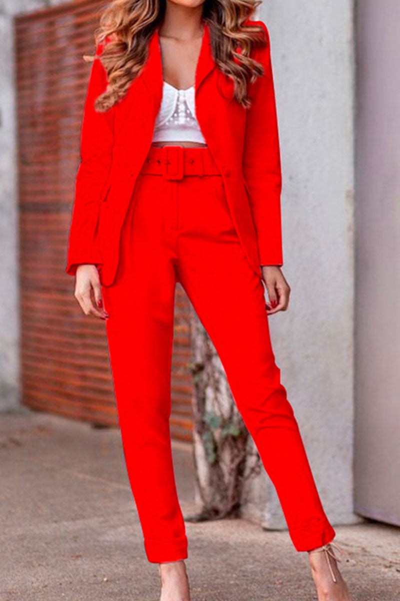 Stilla | Mode Casual Solid Patchwork Omslaget Krave Lange Ærmer To Dele