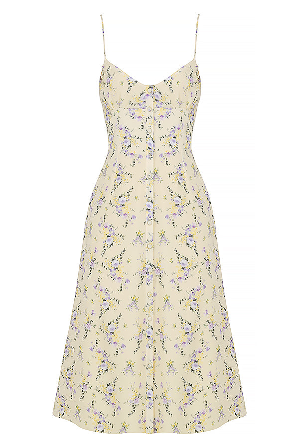 Stilla | Citronblomstret Midi Solkjole