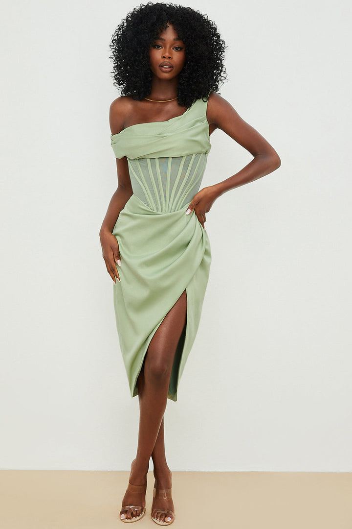 Stilla | Asymmetrisk Draperet Midi Korsetkjole