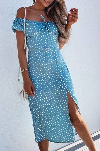 Stilla | Mode Elegant Blomster Prikket Frenulum Slids Off the Shoulder A-line Kjoler
