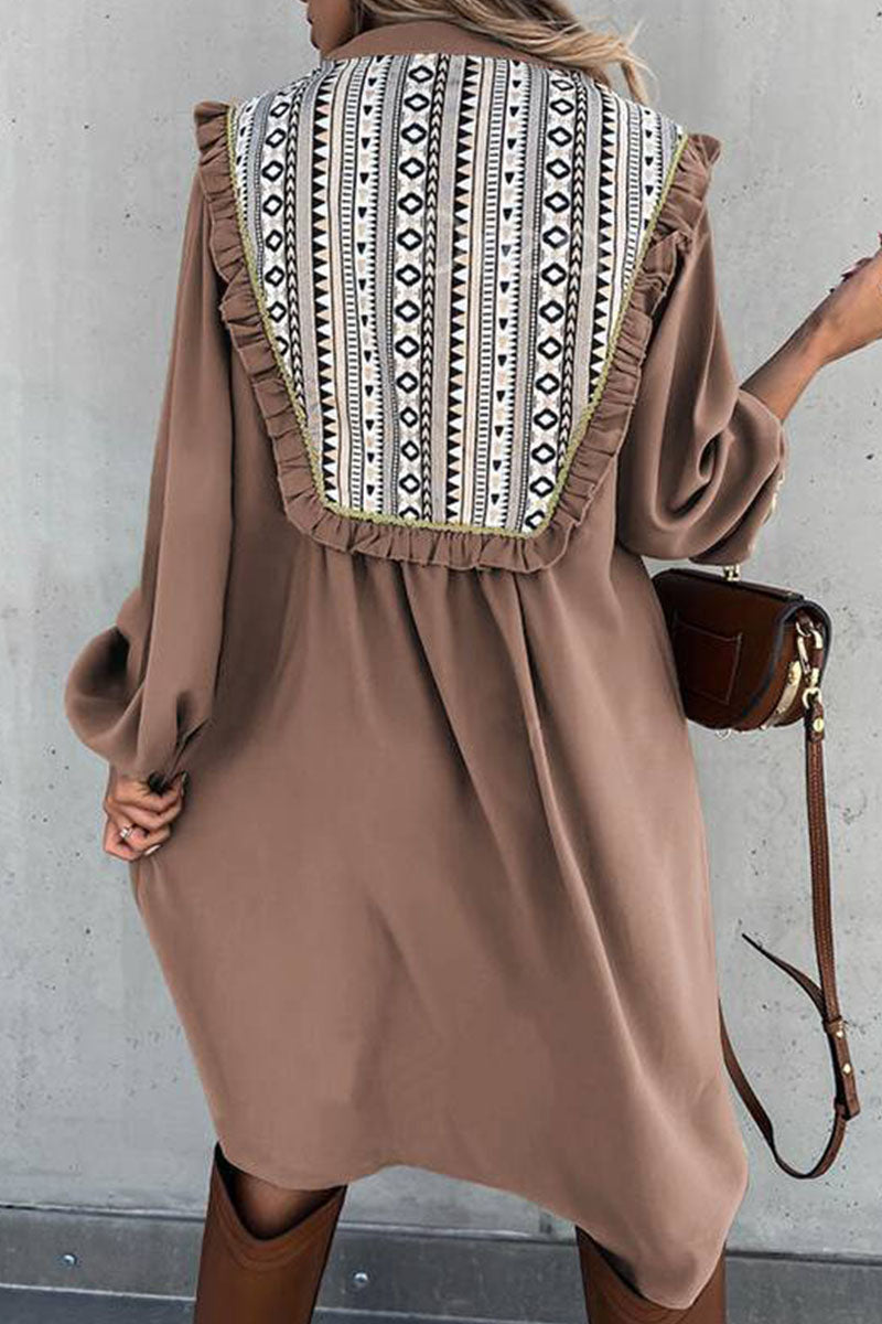 Stilla | Mode Street Print Patchwork O Hals Prinsessekjoler