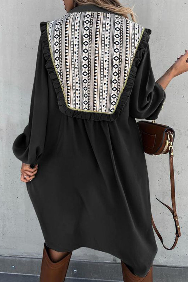 Stilla | Mode Street Print Patchwork O Hals Prinsessekjoler