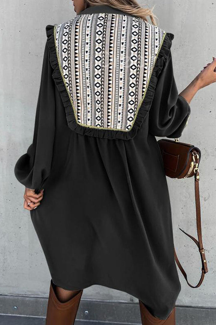 Stilla | Mode Street Print Patchwork O Hals Prinsessekjoler