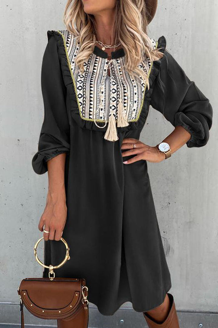 Stilla | Mode Street Print Patchwork O Hals Prinsessekjoler