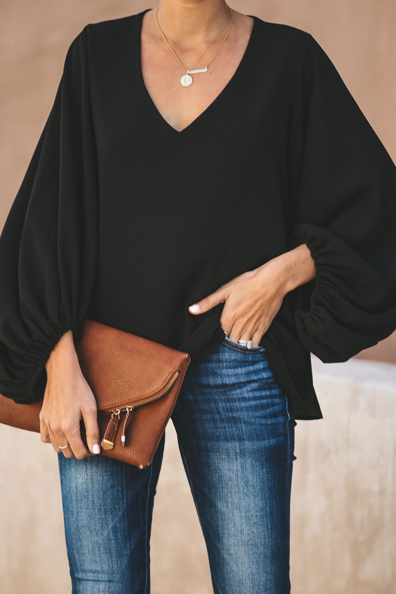 Stilla | Mode Elegant Solid Patchwork V-hals Toppe