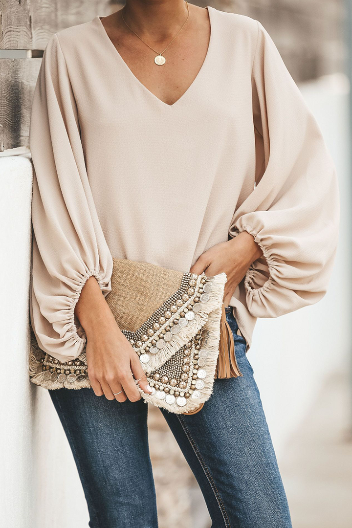 Stilla | Mode Elegant Solid Patchwork V-hals Toppe