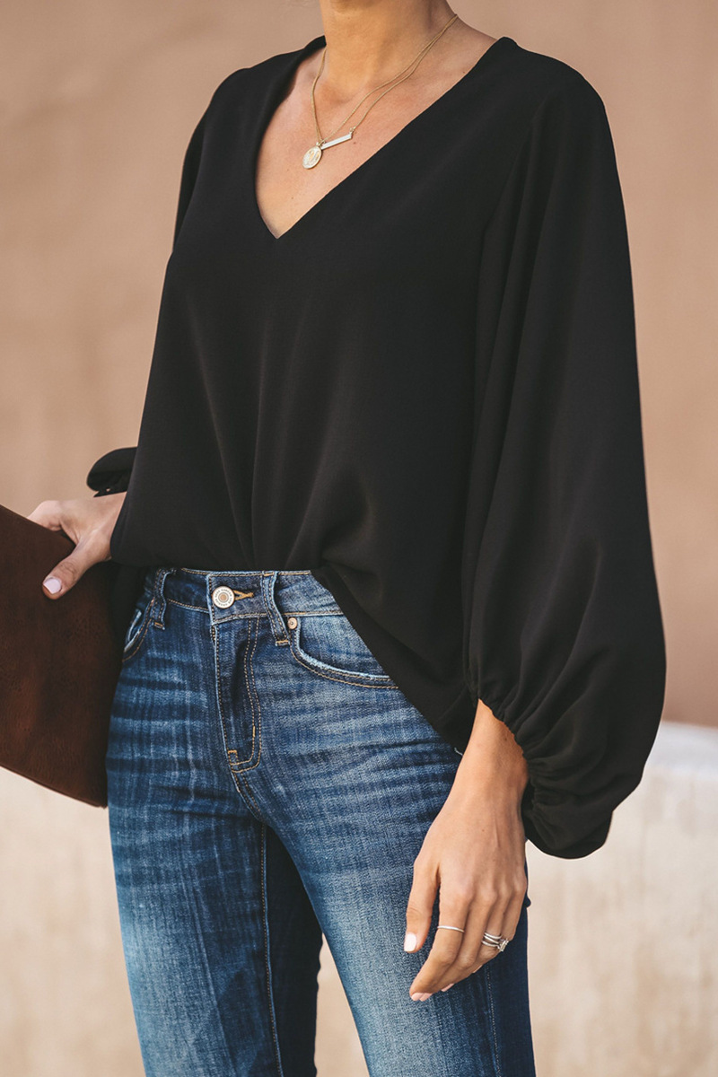 Stilla | Mode Elegant Solid Patchwork V-hals Toppe