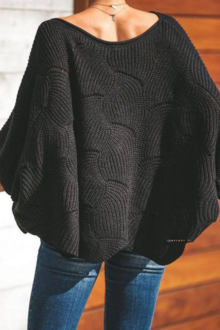 Stilla | Pullover Patchwork Med Rundhalsudskæring, Elegant Og Moden, Ensfarvet Med Hulmønster