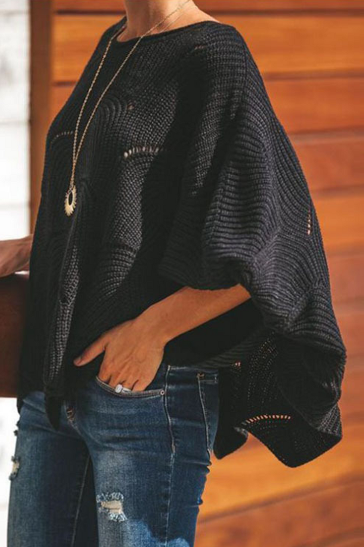 Stilla | Pullover Patchwork Med Rundhalsudskæring, Elegant Og Moden, Ensfarvet Med Hulmønster
