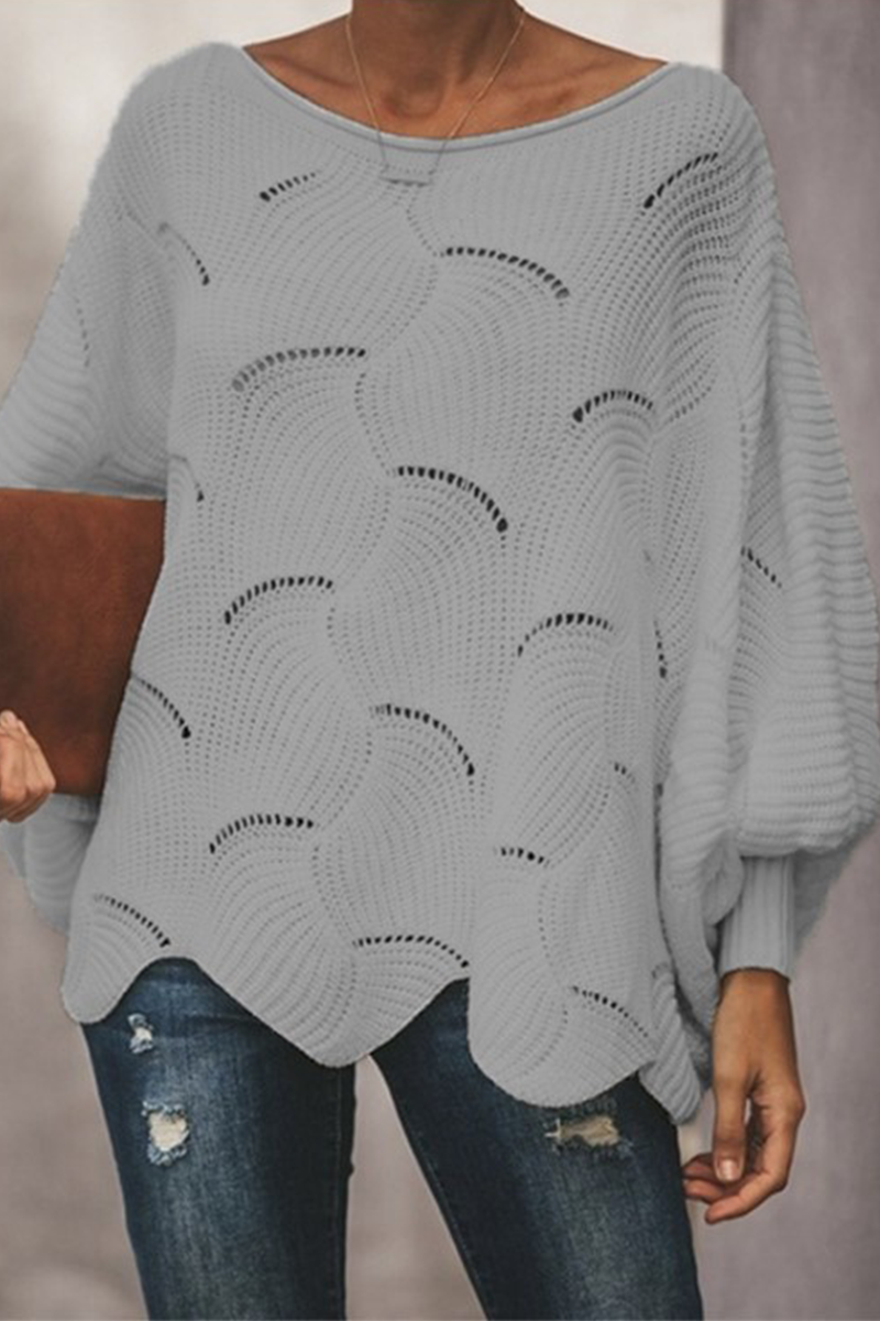 Stilla | Pullover Patchwork Med Rundhalsudskæring, Elegant Og Moden, Ensfarvet Med Hulmønster