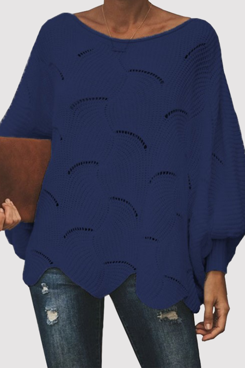 Stilla | Pullover Patchwork Med Rundhalsudskæring, Elegant Og Moden, Ensfarvet Med Hulmønster
