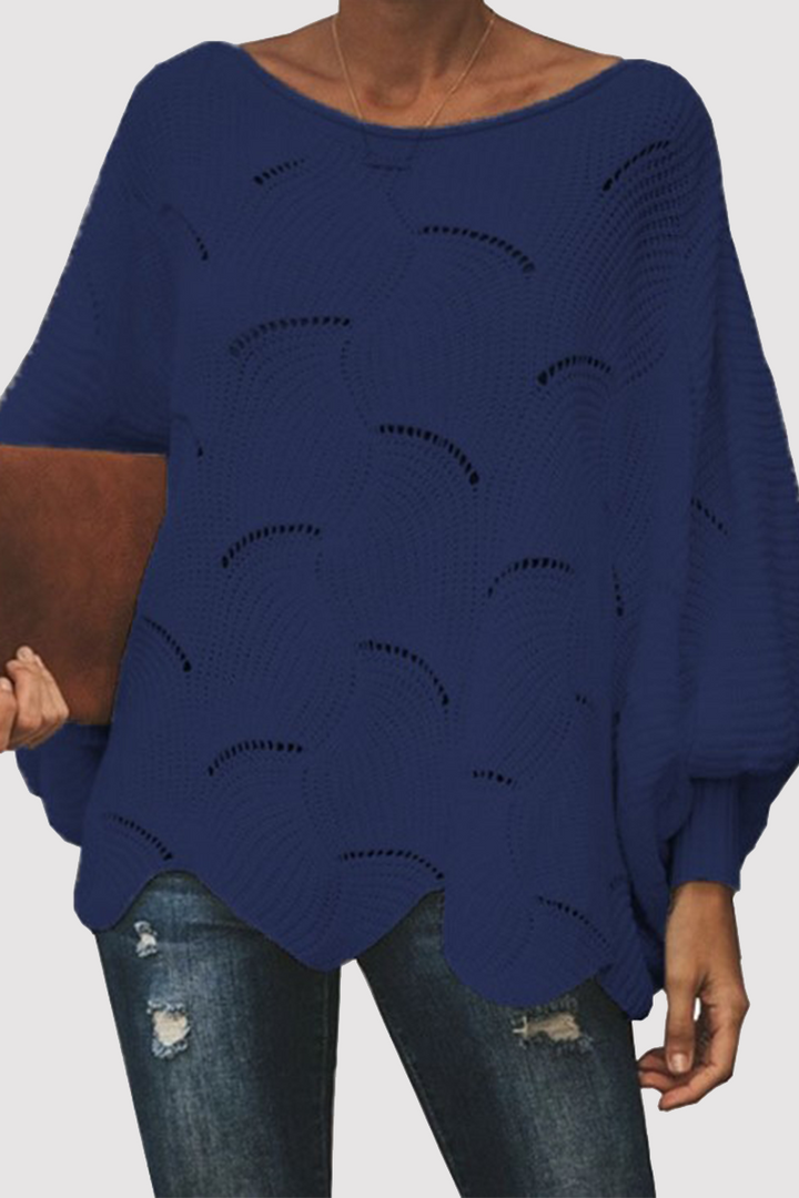 Stilla | Pullover Patchwork Med Rundhalsudskæring, Elegant Og Moden, Ensfarvet Med Hulmønster