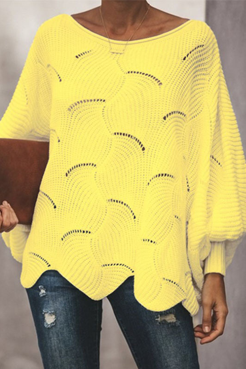 Stilla | Pullover Patchwork Med Rundhalsudskæring, Elegant Og Moden, Ensfarvet Med Hulmønster