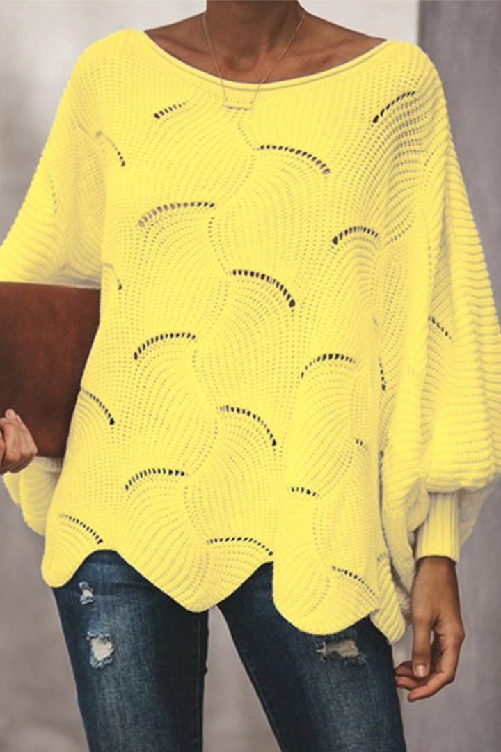 Stilla | Pullover Patchwork Med Rundhalsudskæring, Elegant Og Moden, Ensfarvet Med Hulmønster