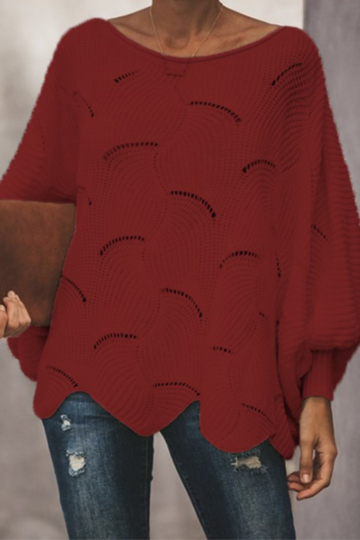 Stilla | Pullover Patchwork Med Rundhalsudskæring, Elegant Og Moden, Ensfarvet Med Hulmønster