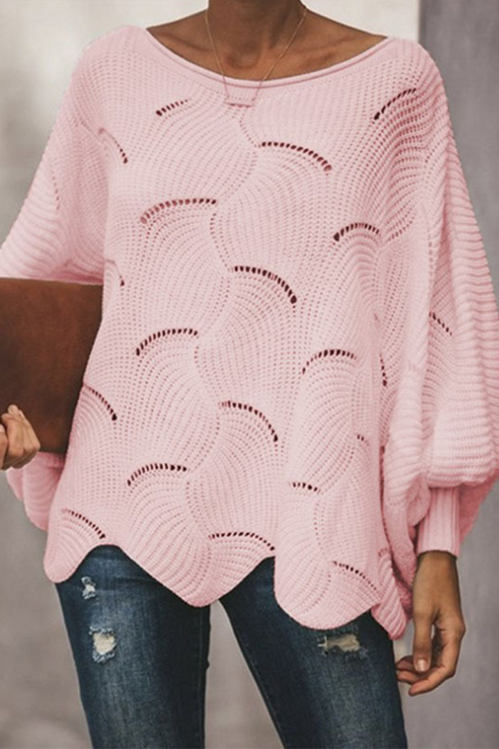 Stilla | Pullover Patchwork Med Rundhalsudskæring, Elegant Og Moden, Ensfarvet Med Hulmønster