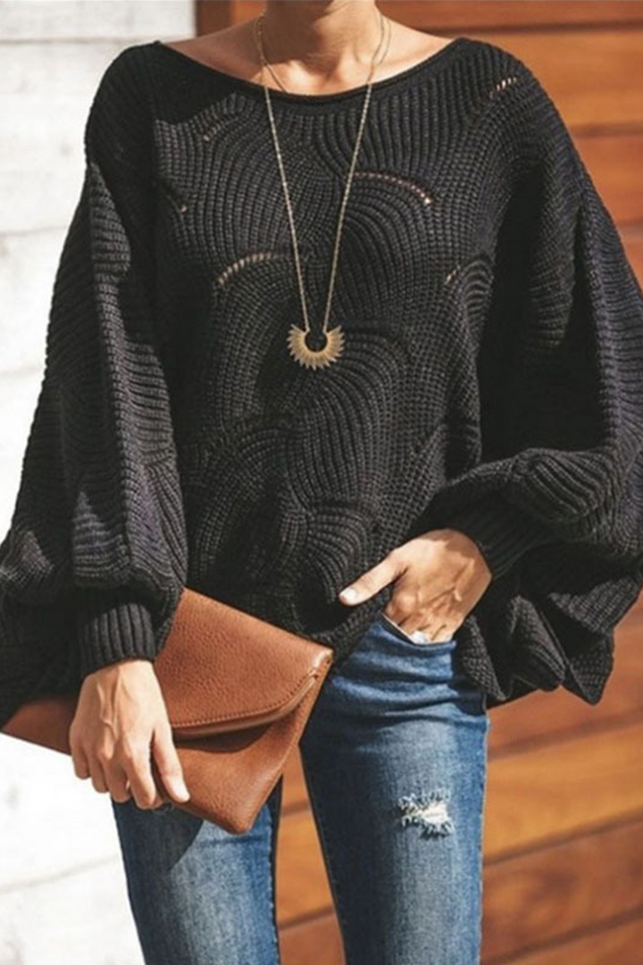 Stilla | Pullover Patchwork Med Rundhalsudskæring, Elegant Og Moden, Ensfarvet Med Hulmønster