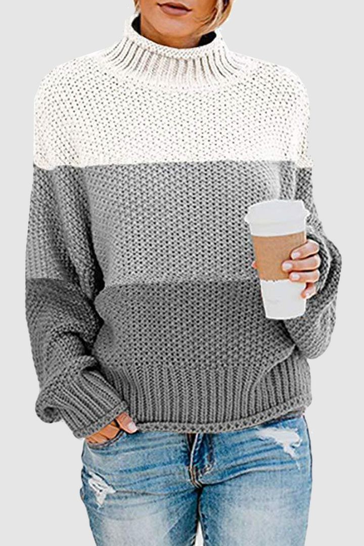 Stilla | Lækkert Sweatshirt Med Kontrastfarvet Rullekrave Patchwork
