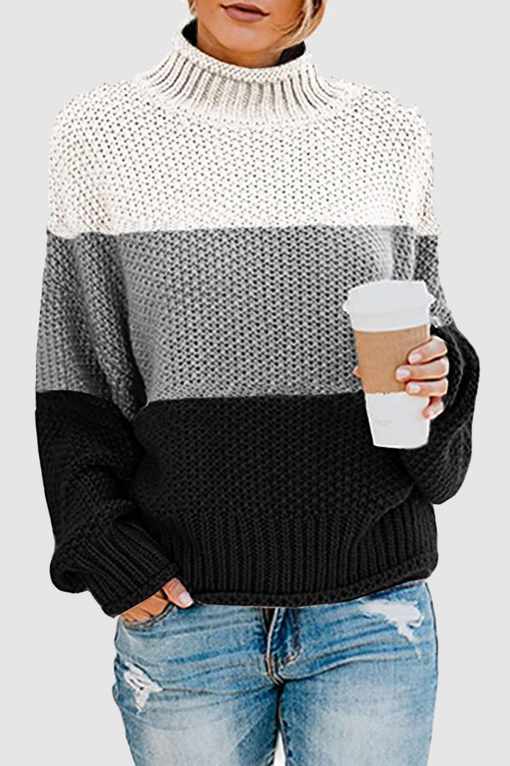 Stilla | Lækkert Sweatshirt Med Kontrastfarvet Rullekrave Patchwork