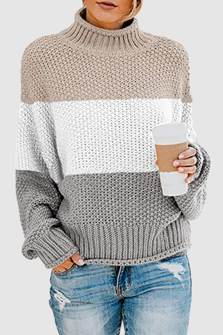 Stilla | Lækkert Sweatshirt Med Kontrastfarvet Rullekrave Patchwork