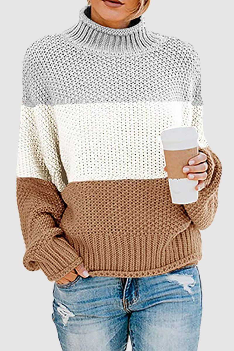 Stilla | Lækkert Sweatshirt Med Kontrastfarvet Rullekrave Patchwork