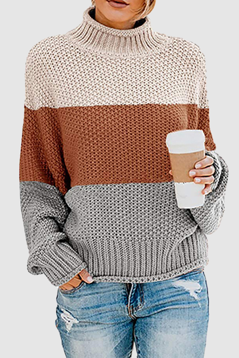 Stilla | Lækkert Sweatshirt Med Kontrastfarvet Rullekrave Patchwork