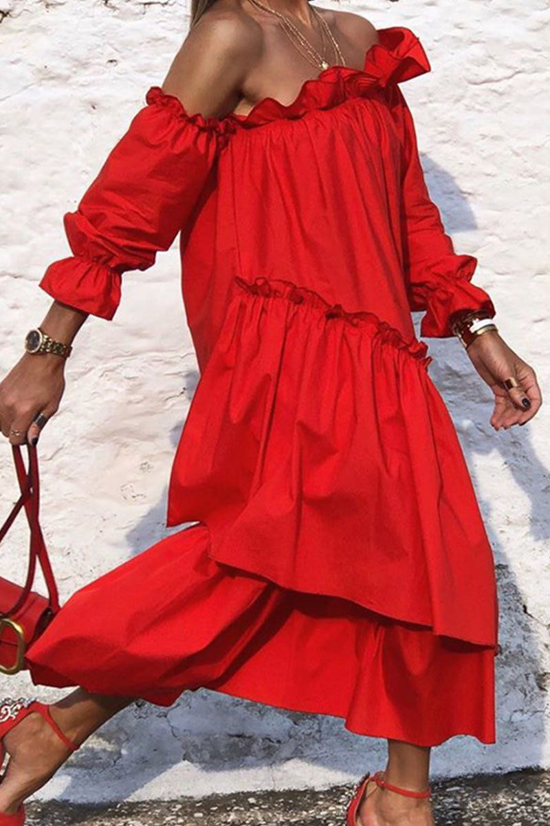 Stilla | Fashion Street Solid Split Joint Off the Shoulder Uregelmæssige Kjoler