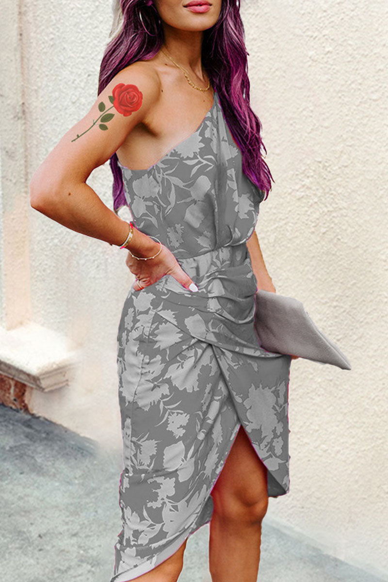 Stilla | Mode Street Print Patchwork Off Shoulder Unregelmäßige Kleider