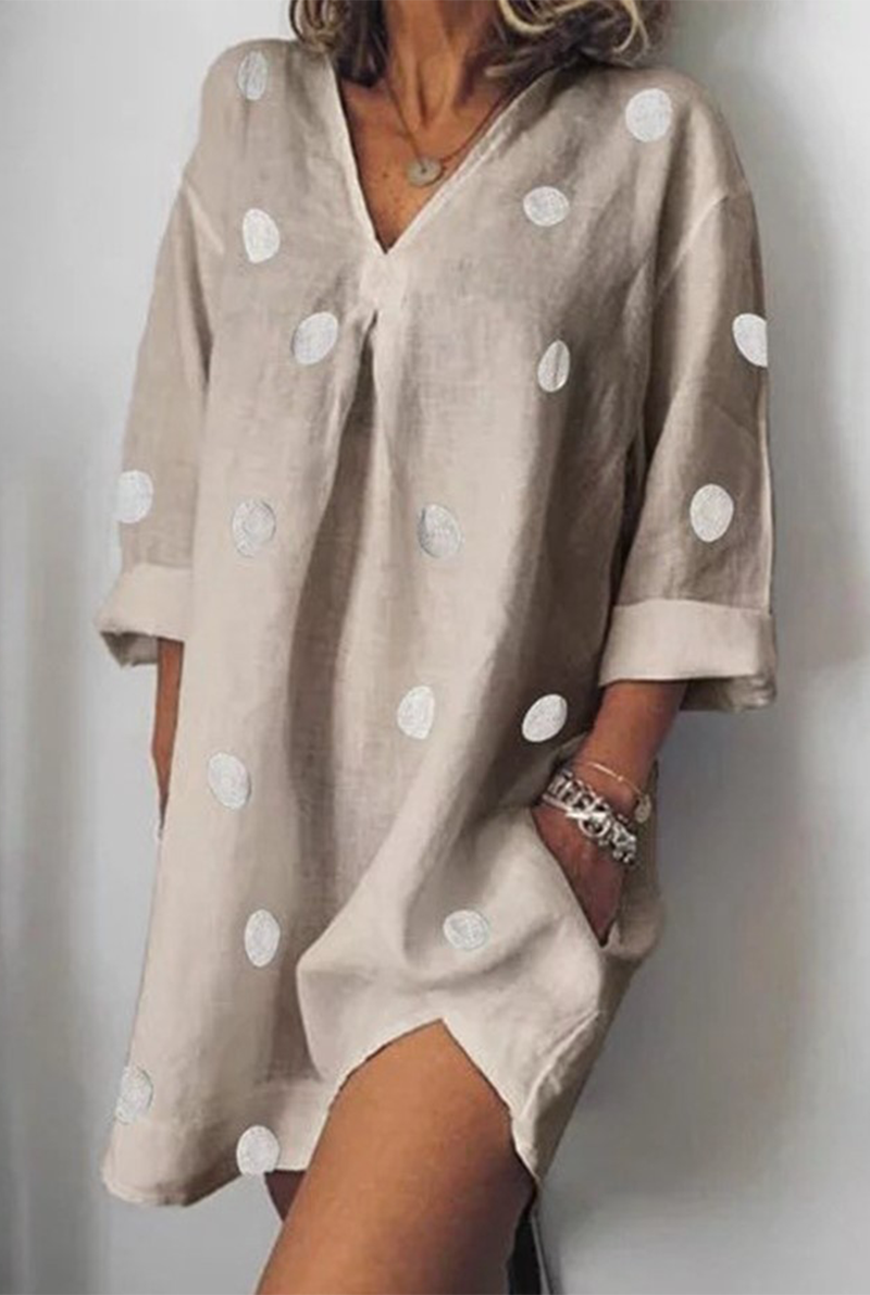 Stilla | Lette Plet Patchwork Kjoler Med Slids Og V-hals