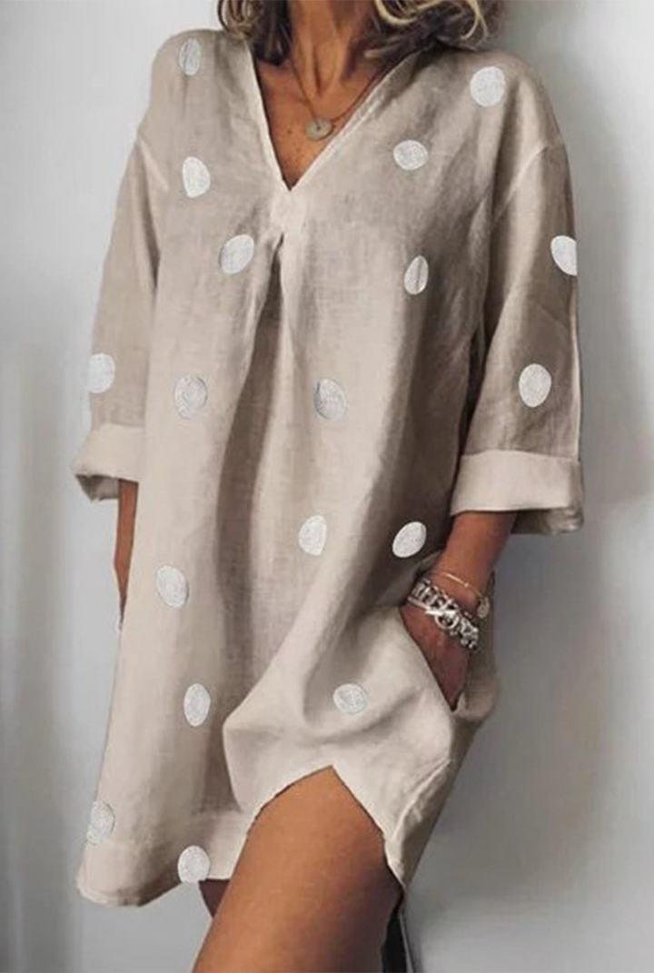Stilla | Lette Plet Patchwork Kjoler Med Slids Og V-hals