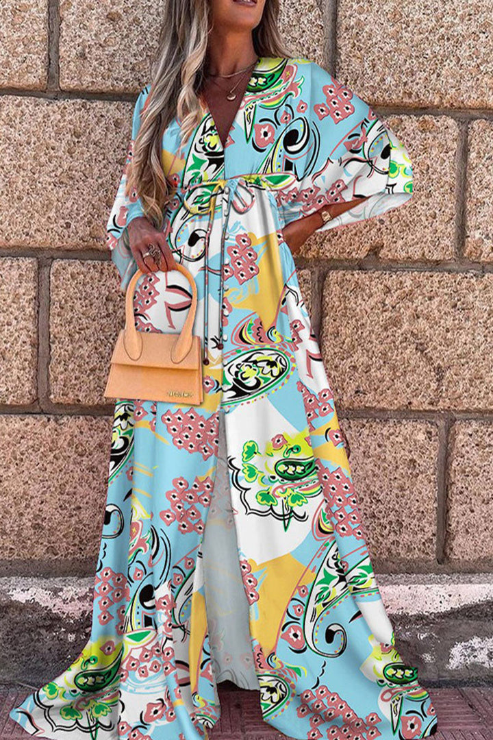 Stilla | Mode Elegant Print Split Joint V-hals A-linje Kjoler