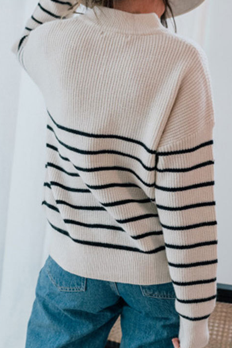 Stilla | Sexy Stribet Patchwork Pullover Med Lynlås Krave