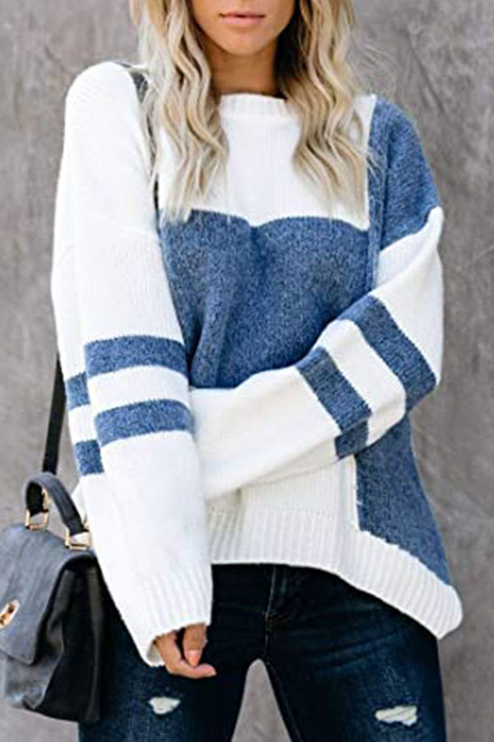 Stilla | Lækkert Patchwork Sweater Med Rund Halsudskæring og Kontrasterende Overdel