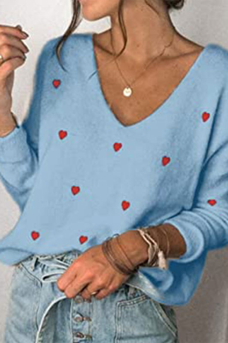 Stilla | Basic Løs Pullover Med V-udskæring Trykt