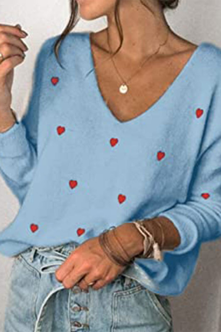 Stilla | Basic Løs Pullover Med V-udskæring Trykt